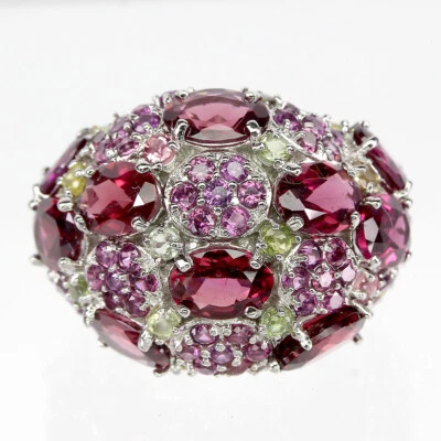 Valentinstag 925 Silberring Oval Rhodolit Granat Peridot Edelstein Schmuck Eu 8 - Bild 1 von 4