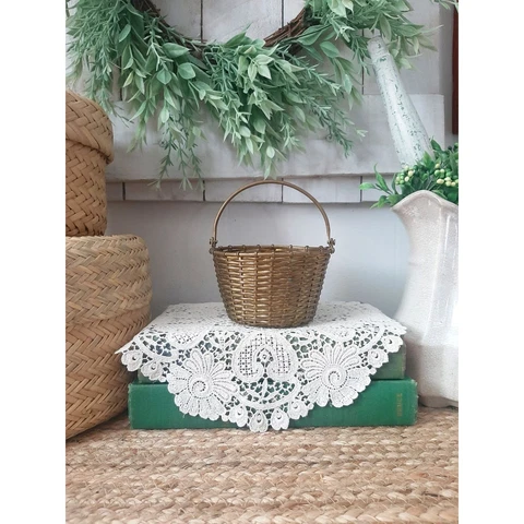 Vintage Small Woven Brass Metal Basket Cover