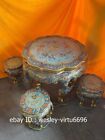 Chinese Old Copper Cloisonne Enamel Gild Dragon Play Bead Round Stool Table Set