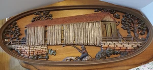 Burwood Products Co EE. UU. Puente Pesca Gran Madera Aspecto Placa Arte de Pared 3D Años 60 - Imagen 1 de 15