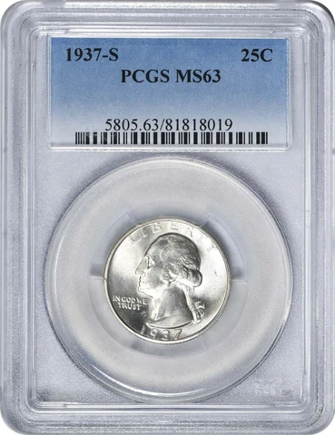 1937-S Washington Silver Quarter DDO 1-O-V MS63 PCGS Cover