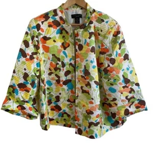Silk Land Jacket Womens 1X Colorful Open Front Career Office Silk Textured Artsy - Picture 1 of 11