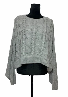 Suéter TopShop tamanho M-L (8-10) cinza malha cabo manga longa drapeada novo com etiquetas - Imagem 1 de 4