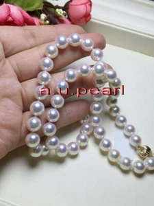 long AAAAA 22"9-10mm round REAL south sea white pearl necklace 14K GOLD - Picture 1 of 7