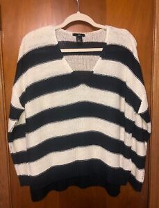 H&M Navy Blue/White Striped V-Neck Knit Sweater Small