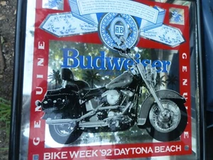 Vintage Budweiser Bike Week '92 Daytona Beach Mirror Sign 15.5" x 15.5" x 1" - Picture 1 of 4