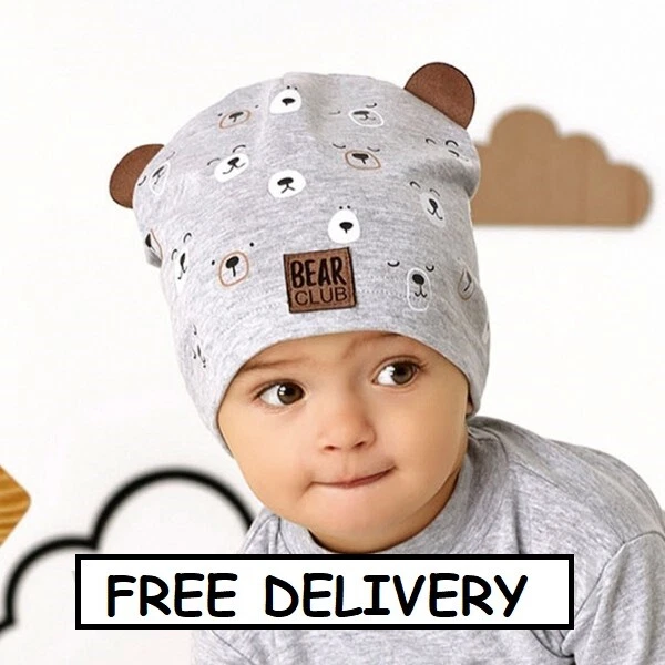 BEANIE Baumwolle Jungen Hut Frühling Herbst BABY JUNGE KINDER 6-24 Monate KAPPE Teddybär