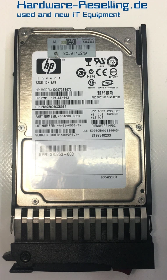 HP 72GB 10k SAS DG072BB975 430165-002 9F4066-035 2,5 " HDD - Immagine 1 di 1