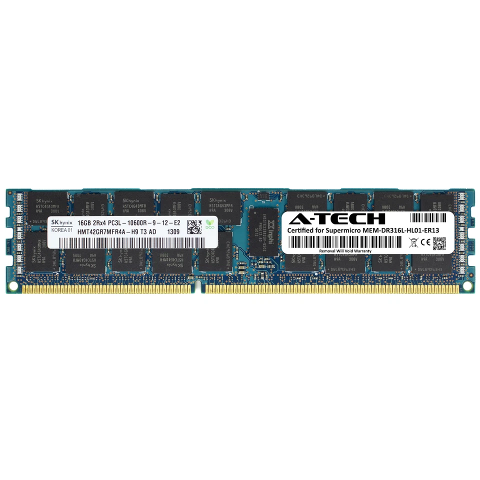 16GB PC3-10600R REG Supermicro MEM-DR316L-HL01-ER13 Equivalent Server Memory RAM - Image 1 of 2