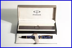 Parker Duofold Fountain Pen 18K B Pen INTERNATIONAL Blue Marbled, Ca. 1990er - Picture 1 of 9