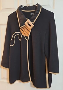 Jaskar Damen schwarz & hellbraun Strickjacke Pullover handbemalt Holzknopf Gr. L - Bild 1 von 8