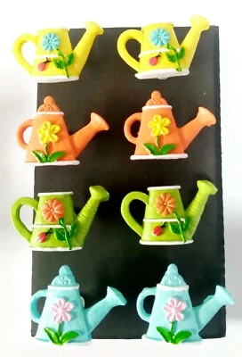 GARDEN WATER CANS Push Pins Handmade Decorative Office Memo Board Set of 8 SALE - Image 1 of 2
