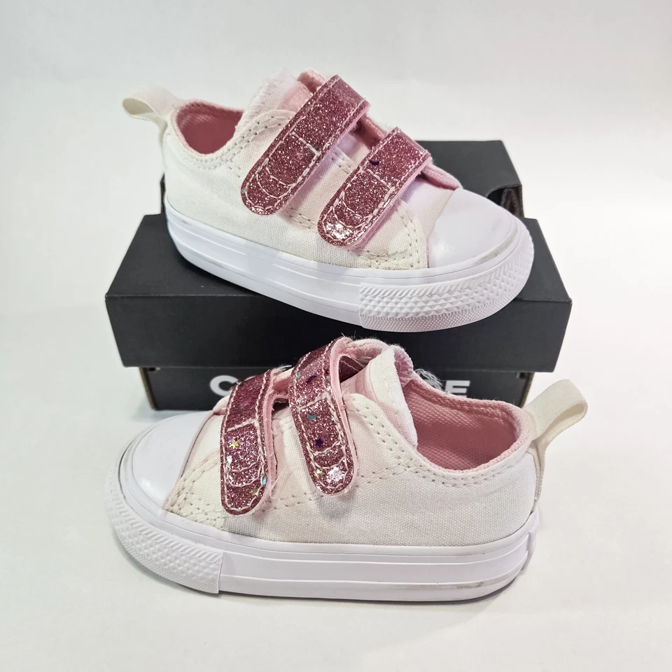 Zapatos Converse blancos/rosa amanecer/blancos para niñas pequeñas. Talla 3 Foto 1 de 4