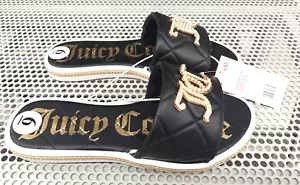 Juicy Couture Black/Gold Pearl Logo Slides Sandals Shoes Slippers Size 6 New - Picture 1 of 3