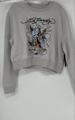 Sudadera Pullover Recortada Cuello Redondo Estampado Gráfico Gris Ed Hardy Para Mujer Talla L Foto 1 de 4