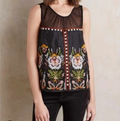 Top Anthropologie FLOREAT Nalini Azul Cuentas Bordado Cuentas Sin Mangas Talla 2 Foto 1 de 4