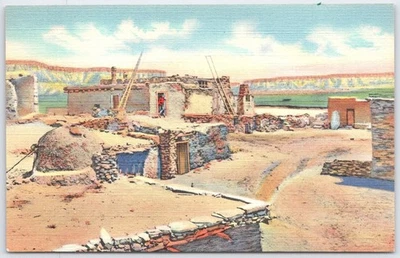 Vintage Old Zuni Pueblo & Thunder Mountain New Mexico Linen Postcard - Image 1 of 2