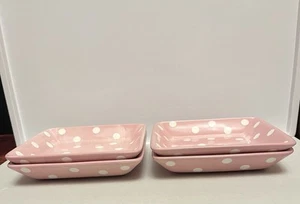 Pampered Chef  “Help Whip Cancer”  Square Plates Set Of 4 Pink W/White Polka Dot - Picture 1 of 3