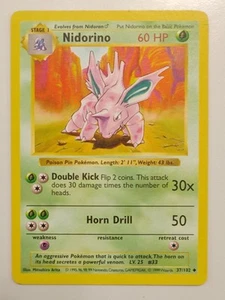 Nidorino 037/102 Base Set (Shadowless) Regular LP (Lightly Played) Pokemon Card - Picture 1 of 2