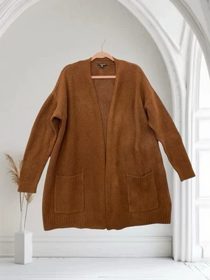 Cardigã feminino Eileen Fisher frente aberta tamanho 1X algodão orgânico falhas elásticas - Imagem 1 de 4