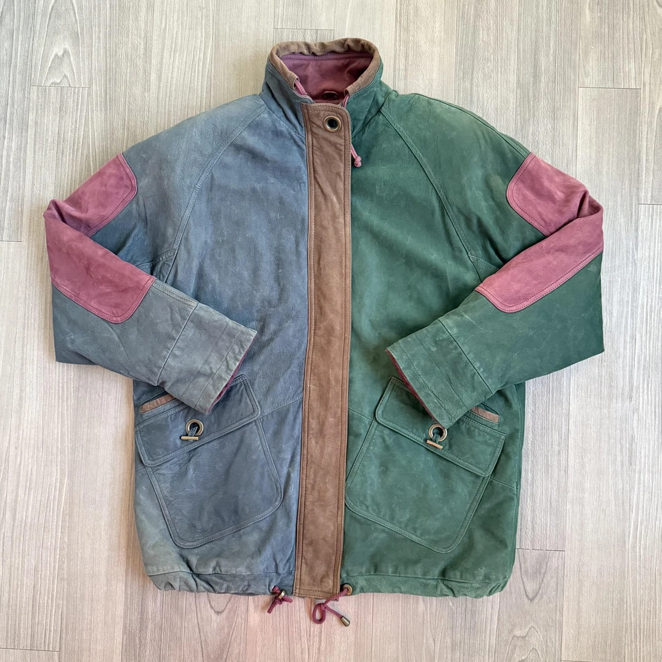 Vintage G-III Leather Jacket Mens Large Colorblock Suede Global Identity 90s - Image 1 of 4