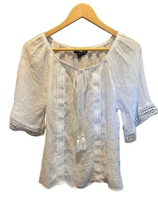 Elizabeth & Nicole Women’s Large Boho Flowy White Blouse Embroider Peasant Prep - Picture 1 of 14