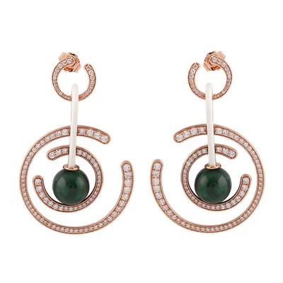 Pendientes de diamantes de oro rosa de 18 quilates esmeralda declaración gema... - Imagen 1 de 4