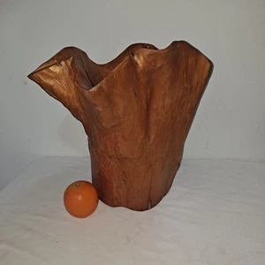 Hand Carved Large Burl Wood Boho Vase Beautiful Graining 14" x 13 X 7.5 D'ecco - Picture 1 of 13