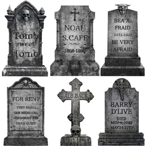 Funny Halloween Graveyard Tombstones Prop Yard Stakes Signs 6 Styles Puns Car... - Picture 1 of 6