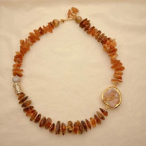 22"Natural Golden Amber Rough Yellow Citrine Raw Necklace Cz - Picture 1 of 6