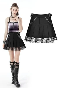 DARK IN LOVE Gothic Punk Girl Studded Pleated Mini Rock Steampunk Party Skirt - Picture 1 of 23