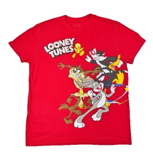 Y2K Vintage Looney Tunes AOP rot Grafik T-Shirt Tweety Bug Bunny Sylvester Taz Gr. L - Bild 1 von 7