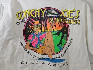 Vintage Conchy Joe's Shirt Men Large L White Graphic Crew Beach Aruba Vtg HTF - Picture 1 of 8