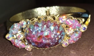 Aurora Borealis and amethyst faux opal clamper bracelet glamour ESTATE 1950's - Picture 1 of 9