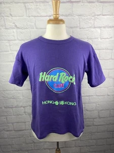 Vintage 80 90s Hard Rock Cafe HONG KONG Graphic Purple T-Shirt Mens size Large L - Picture 1 of 9