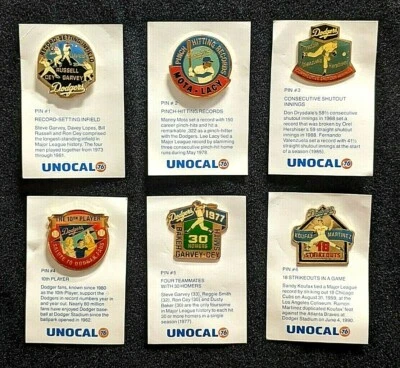 VINTAGE 1991 LOS ANGELES DODGERS Unocal Commemorative 6 Pin Set SGA COLLECTIBLE - Image 1 of 4