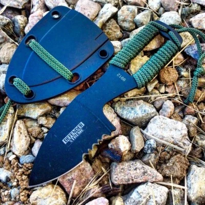 DEFENDER OD GREEN Fixed Blade Outdoor Survival BOOT KNIFE & ABS Necklace Sheath - Image 1 of 2