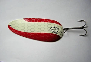 Cucchiaio VINTAGE Lou J. Eppinger Dardevle® ""Huskie Junior"" rosso n bianco con scale web - Foto 1 di 5