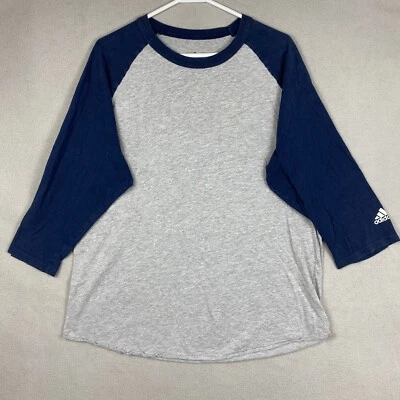 Camisa Adidas Adulto Gris Azul Grande Manga 3/4 Cuello Redondo Logo Algodón Mujer Foto 1 de 4