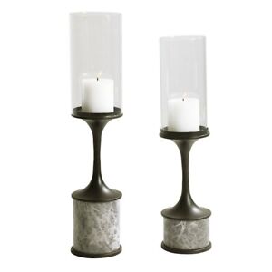 Uttermost Deane Marble Candleholders, Set of 2, Smoke Grey/White - 17882