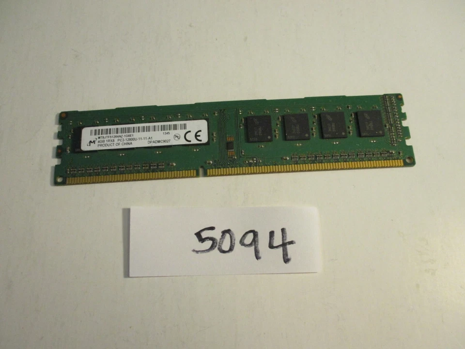 Micron MT8JTF51264AZ-1G6E1 4Gb PC3-12800 1600Mhz DDR3 Desktop Memory RAM (5094) - Image 1 of 2