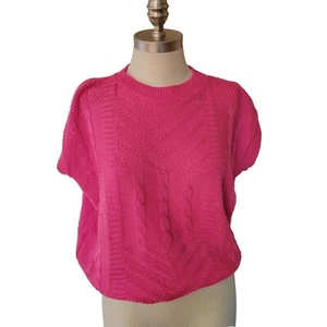 80er Pullover MED Hot Pink Vintage Kurzarm Jessica Scott Acryl Zopfmuster - Bild 1 von 21