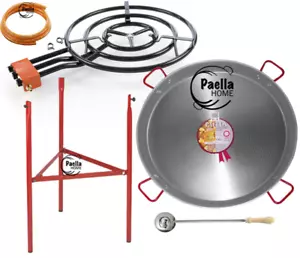 100cm Polished Paella Pan Set + 70cm Gas Burner + Spoon - Picture 1 of 6