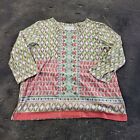 Alfred Dunner Blouse Size M Green All Over Print Bohemian 3/4 Sleeve Top
