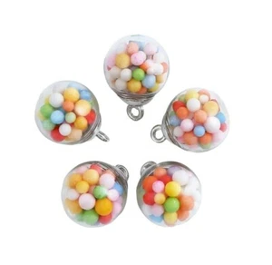 20 Glass Globe Bauble Charms Pendants Ball Confetti Filled Silver Cap Bail Loop - Picture 1 of 4