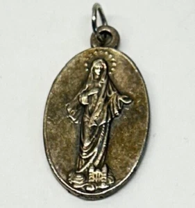 Antique Catholic Our Lady of Medjuqorie Oval Sterling Medal Pendant - Picture 1 of 8