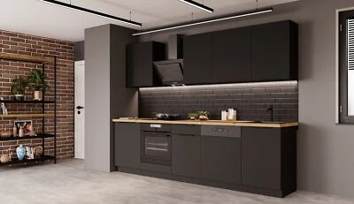 Küche SIENA BASIC 280 cm Küchenzeile Küchenblock Einbauküche Schwarz - Bild 1 von 4