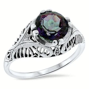 ANTIQUE STYLE 2 CARAT MYSTIC QUARTZ 925 STERLING SILVER FILIGREE RING       #707 - Picture 1 of 3