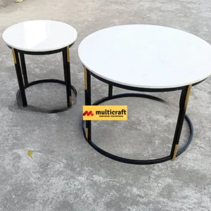 Round White Marble Console Table with Metal Base - Picture 1 of 5