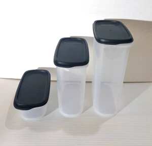 Tupperware Modular Mates Oval Set 3 Black Lids Pantry Storage Modular Mate New - Picture 1 of 3